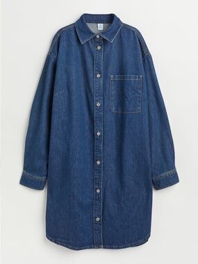 Heavyweight Oversized Dark Blue Denim Shirt Dress